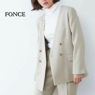 フォンセ(FONCE)のゆったりシルエットでこなれ感♪　ノーカラージャケット　S　ベージュ(ノーカラージャケット)