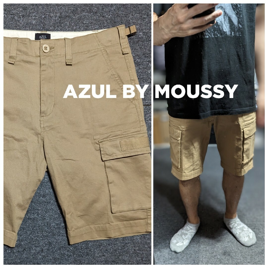 AZUL by moussy(アズールバイマウジー)のAZUL BY MOUSSYハーフパンツカーゴパンツベージュパンツメンズMサイズ メンズのパンツ(ショートパンツ)の商品写真