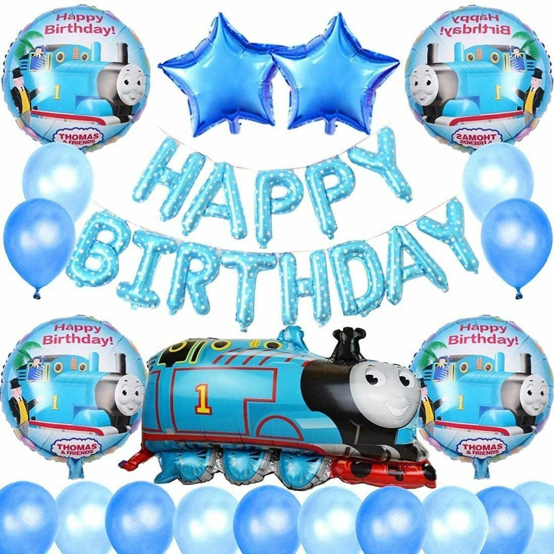 誕生日飾り付け　可愛い機関車ト マス　ブル 　男の子　子供　happy birt