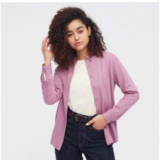 ユニクロ(UNIQLO)のUNIQLO レーヨンブラウス　シャツ　ピンクXL(シャツ/ブラウス(長袖/七分))