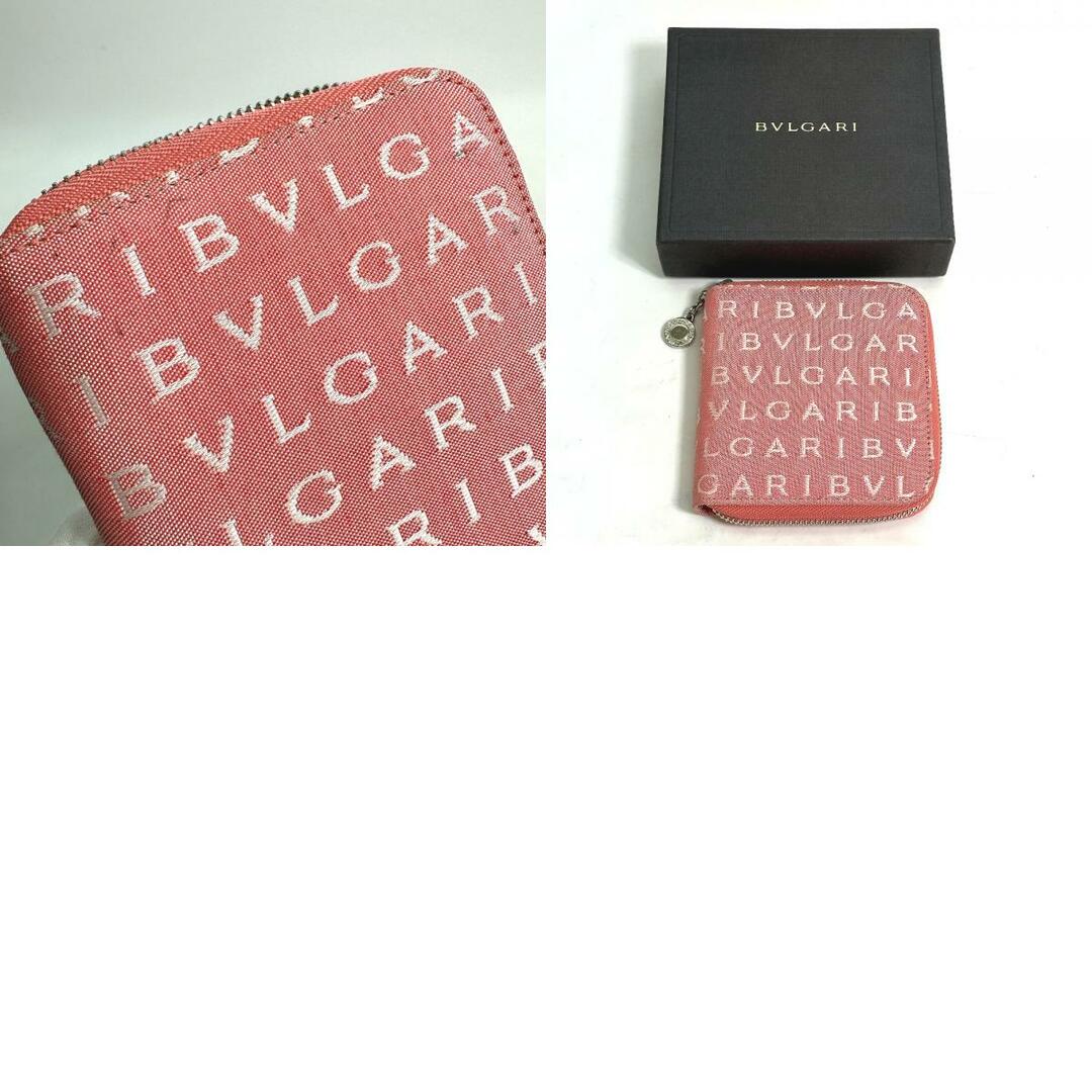 BVLGARI(ブルガリ)のブルガリ BVLGARI コンパクトウォレット ロゴマニア ラウンドファスナー 2つ折り財布 キャンバス ピンク メンズのファッション小物(折り財布)の商品写真