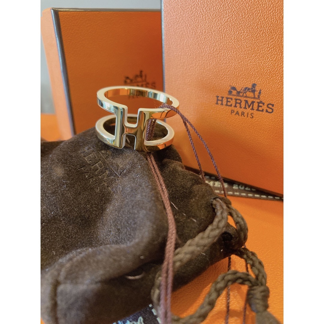 HERMES☆新品 スカーフリング　ゴールドxしろ