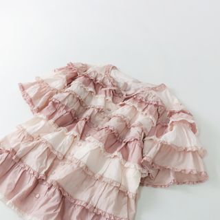 PINK HOUSE】綿 黒 ティアード ブラウス チュニック リボン フリル-
