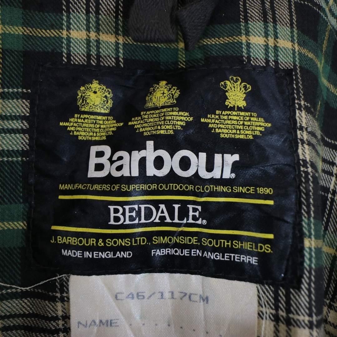 Barbour(バーブァー)のBarbour バブアー BEDALE オイルドジャケット 襟コーデュロイ切替 防寒  裏地チェック オリーブ (メンズ 46) 中古 古着 N6965 メンズのジャケット/アウター(その他)の商品写真