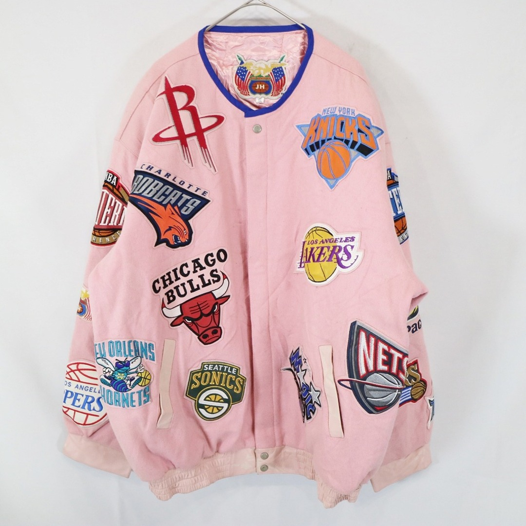 Jeff Hamilton NBA スタジアムジャケット シカゴブルズ レイカーズ プロチーム バスケ ワッペン ピンク (メンズ 5XL)   N6986