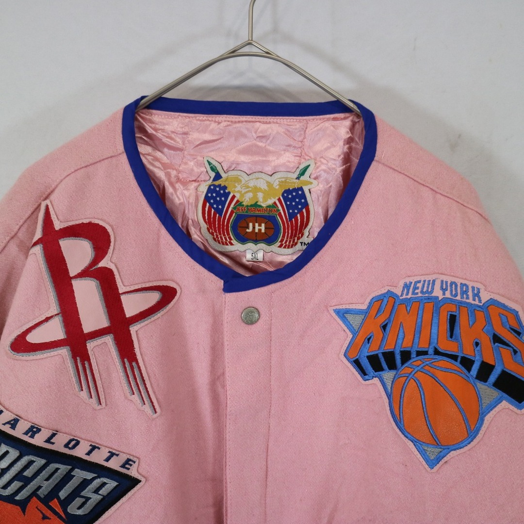 Jeff Hamilton NBA スタジアムジャケット シカゴブルズ レイカーズ プロチーム バスケ ワッペン ピンク (メンズ 5XL)   N6986