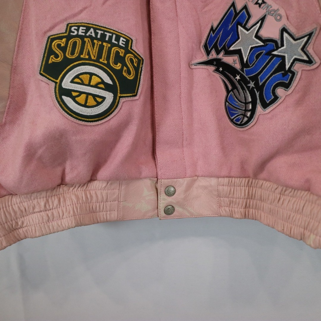 Jeff Hamilton NBA スタジアムジャケット シカゴブルズ レイカーズ プロチーム バスケ ワッペン ピンク (メンズ 5XL)   N6986