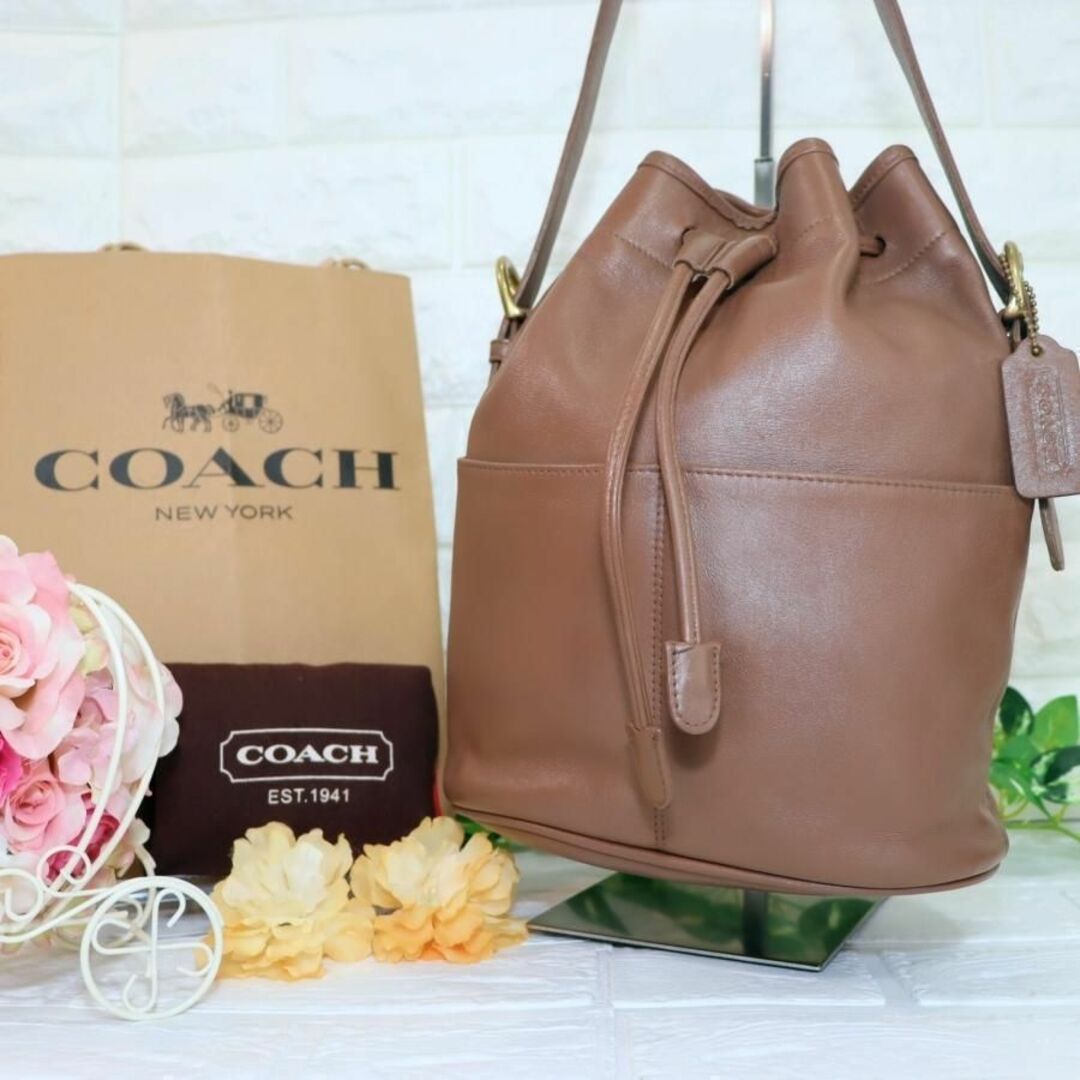 OLD COACH レザーワンショルダーバッグ 巾着バッグ ミルクティベージュ