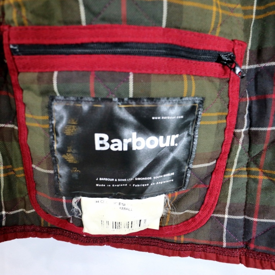 Barbour バブアー キルティング ジャケット 裏地チェック 襟コーデュロイ切替 レッド (メンズ S) 中古 古着 O2121