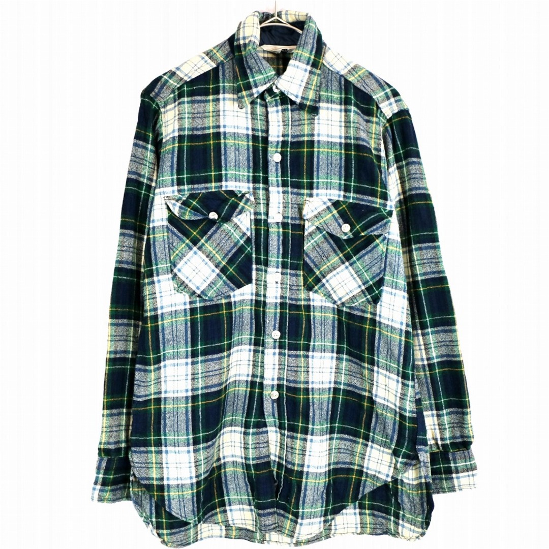 WOOLRICH(ウールリッチ)の60～70年代 WOOLRICH ウールリッチ ウール 長袖シャツ アメカジ フラップポケット マドラスチェック グリーン (メンズ M) 中古 古着 O2108 メンズのトップス(シャツ)の商品写真