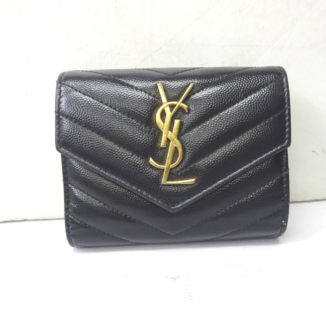 サンローラン 三つ折り財布 YSL Vステッチ ブラック Ft592221