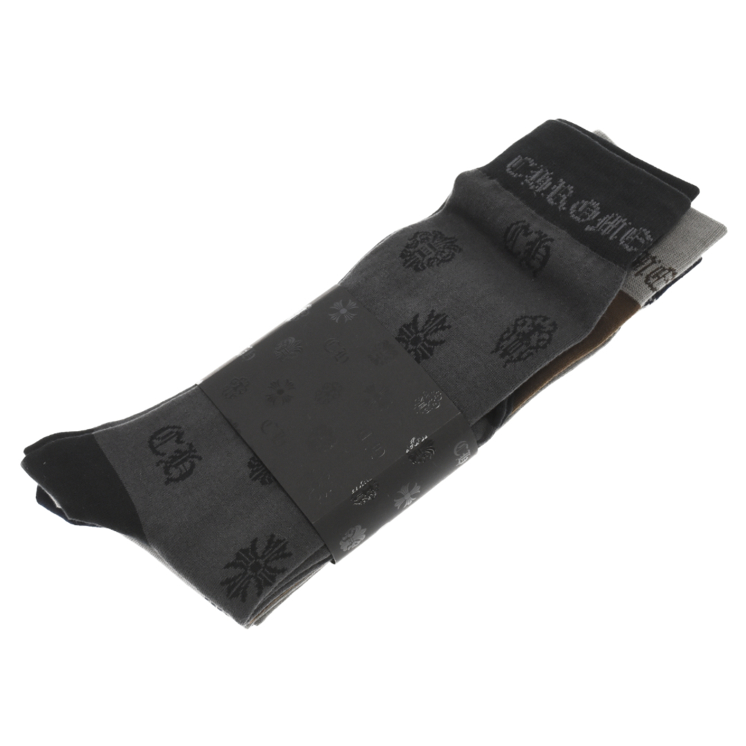 CHROME HEARTS クロムハーツ MULTI LOGO PRINT SOCKS 3-PACKS マルチロゴ 3PK 靴下 ソックス 3パックセット ブラック/ブラウン/グレー