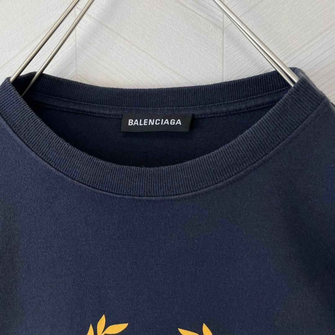 完売品 BALENCIAGA Tシャツ オーバーサイズ BB フェザー ロゴ 紺