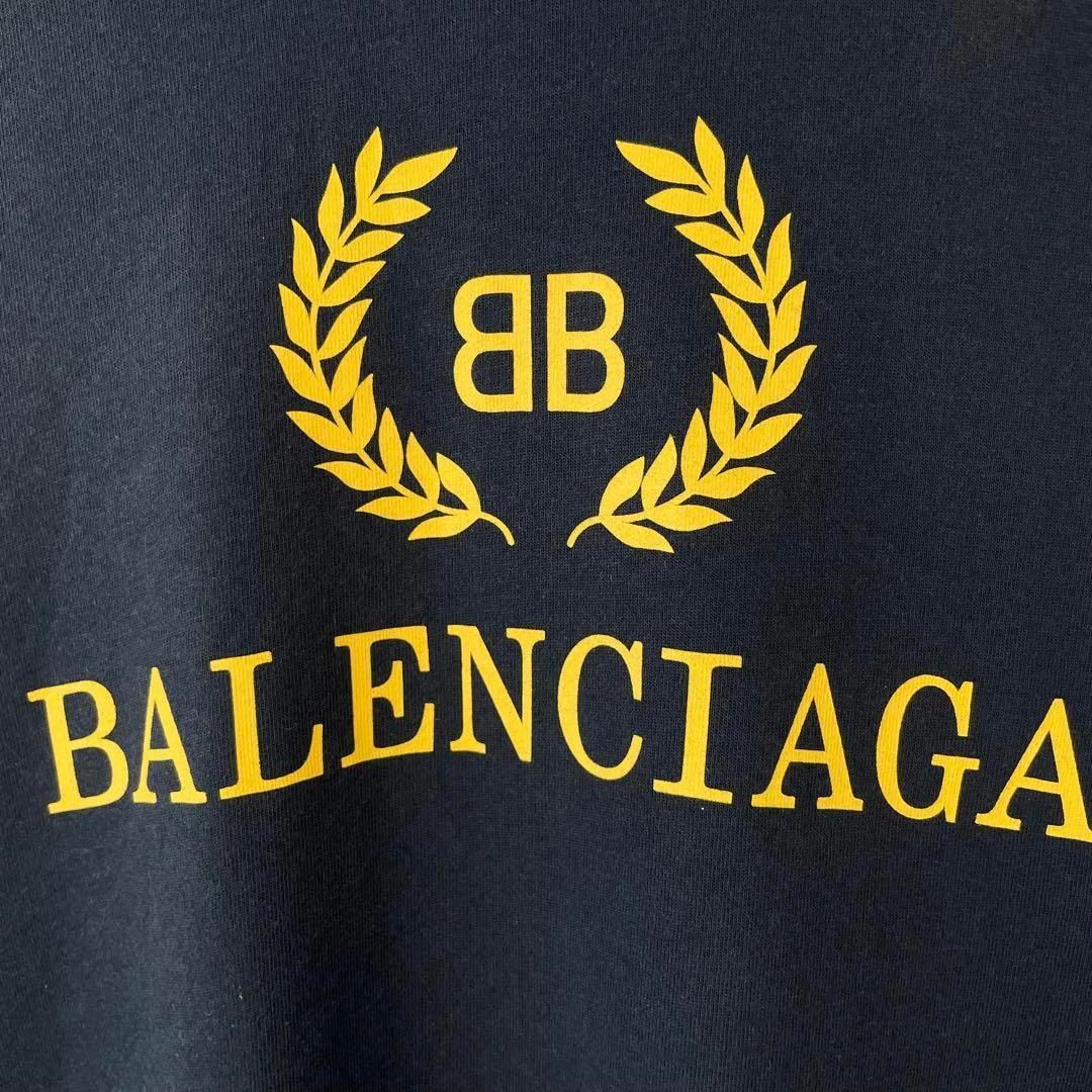 完売品 BALENCIAGA Tシャツ オーバーサイズ BB フェザー ロゴ 紺