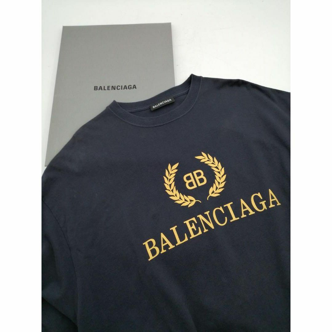 完売品 BALENCIAGA Tシャツ オーバーサイズ BB フェザー ロゴ 紺