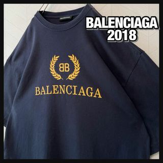 完売品 BALENCIAGA Tシャツ オーバーサイズ BB フェザー ロゴ 紺