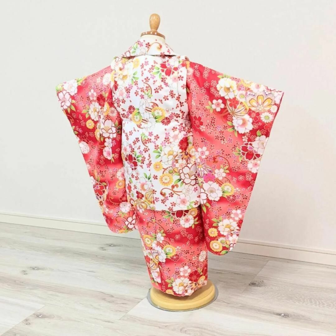 女の子 七五三 3歳 被布 着物セット 赤 白 古典 桜 鞠 s1の通販 by