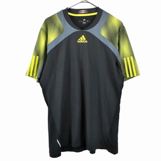 アディダス(adidas)のadidas アディダス ブランドロゴ 半袖Ｔシャツ ストレッチ素材 ブラック (メンズ L) 中古 古着 O2131(Tシャツ/カットソー(半袖/袖なし))