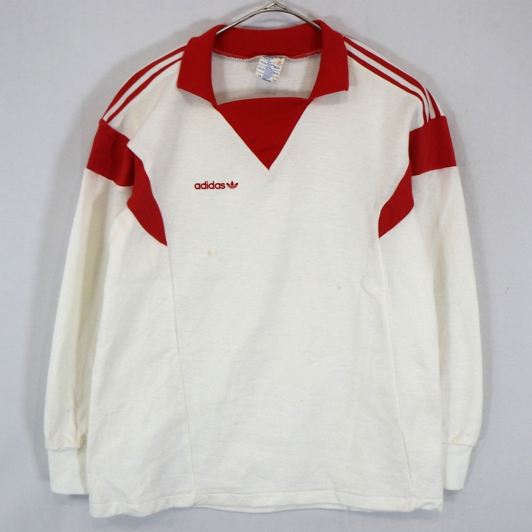 70年代 フランス製 adidas アディダス 長袖サッカーシャツ シングルステッチ トレフォイルロゴ前期 ホワイト (メンズ M) 中古 古着  O2152 | フリマアプリ ラクマ