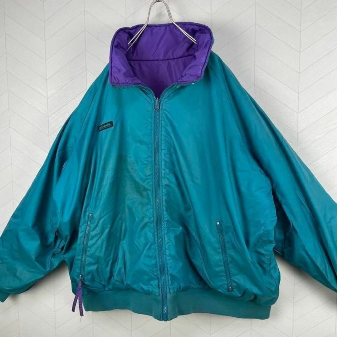 90s コロンビア リバーシブル ナイロンジャケット 中綿 オーバーサイズ 緑紫