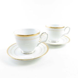 ノリタケ(Noritake)の美品 Noritake ノリタケ ハンプシャーゴールド ティーカップ＆ソーサー 2客 ホワイト ペア SY6941K (グラス/カップ)