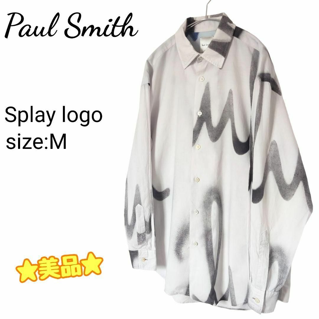 ☆美品☆ Paul Smith ポールスミス 長袖シャツ 総柄 スプレーロゴ