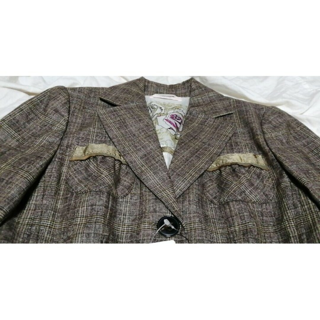 未使用❤新品❤ローレル❤LAUREL❤ジャケット❤チェック❤茶❤エスカーダ♥花柄
