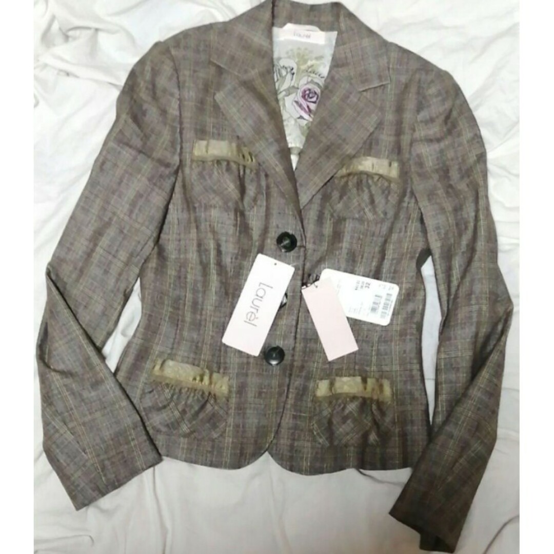 未使用❤新品❤ローレル❤LAUREL❤ジャケット❤チェック❤茶❤エスカーダ♥花柄