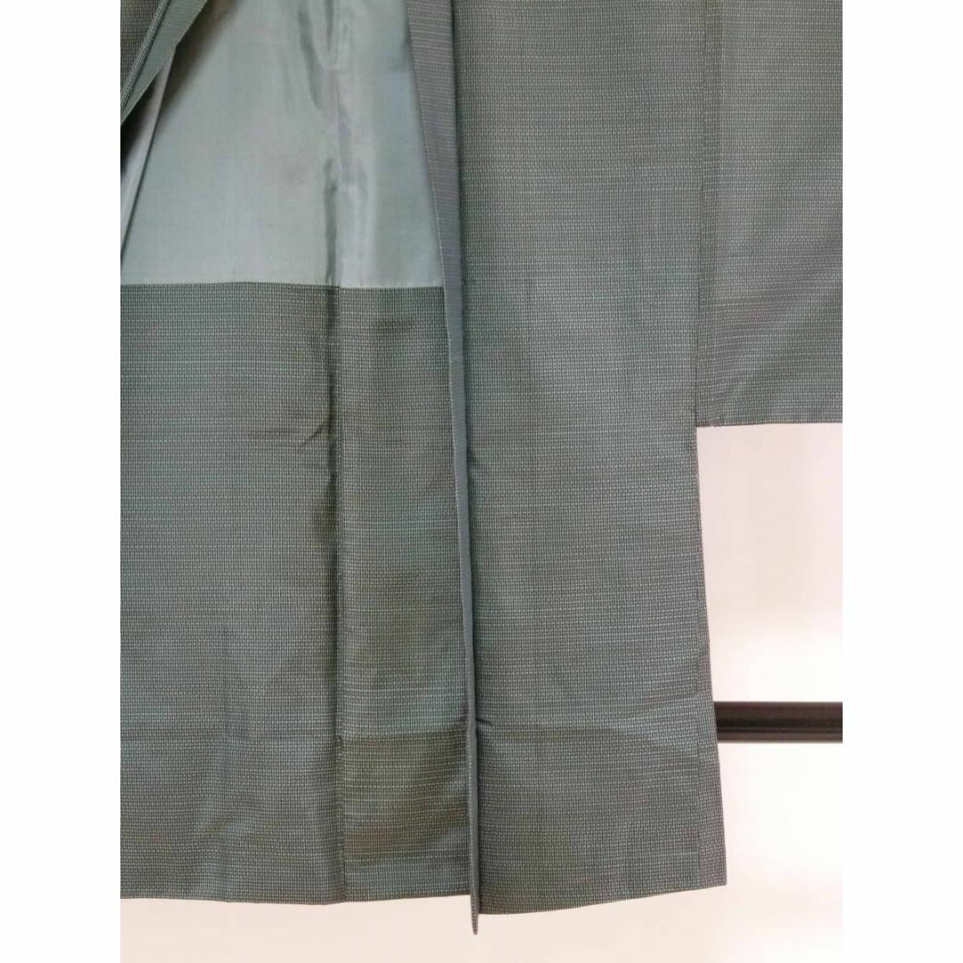 Ｓ大きいサイズ男物お仕立て上り正絹大島紬アンサンブル灰色青緑色地幾何学模様　羽織 メンズの水着/浴衣(着物)の商品写真