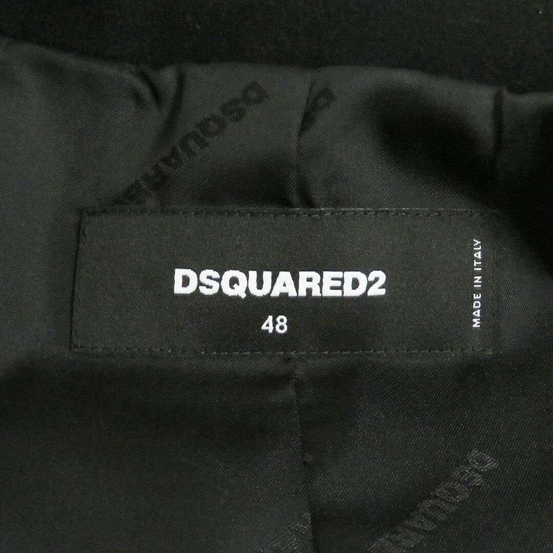 DSQUARED2(ディースクエアード)の未使用品□2022年製 DSQUARED2/ディースクエアード S74AA0259 裏ロゴ総柄/ロゴボタン ウール チェスターコート ブラック 48 伊製 正規品 メンズのジャケット/アウター(チェスターコート)の商品写真