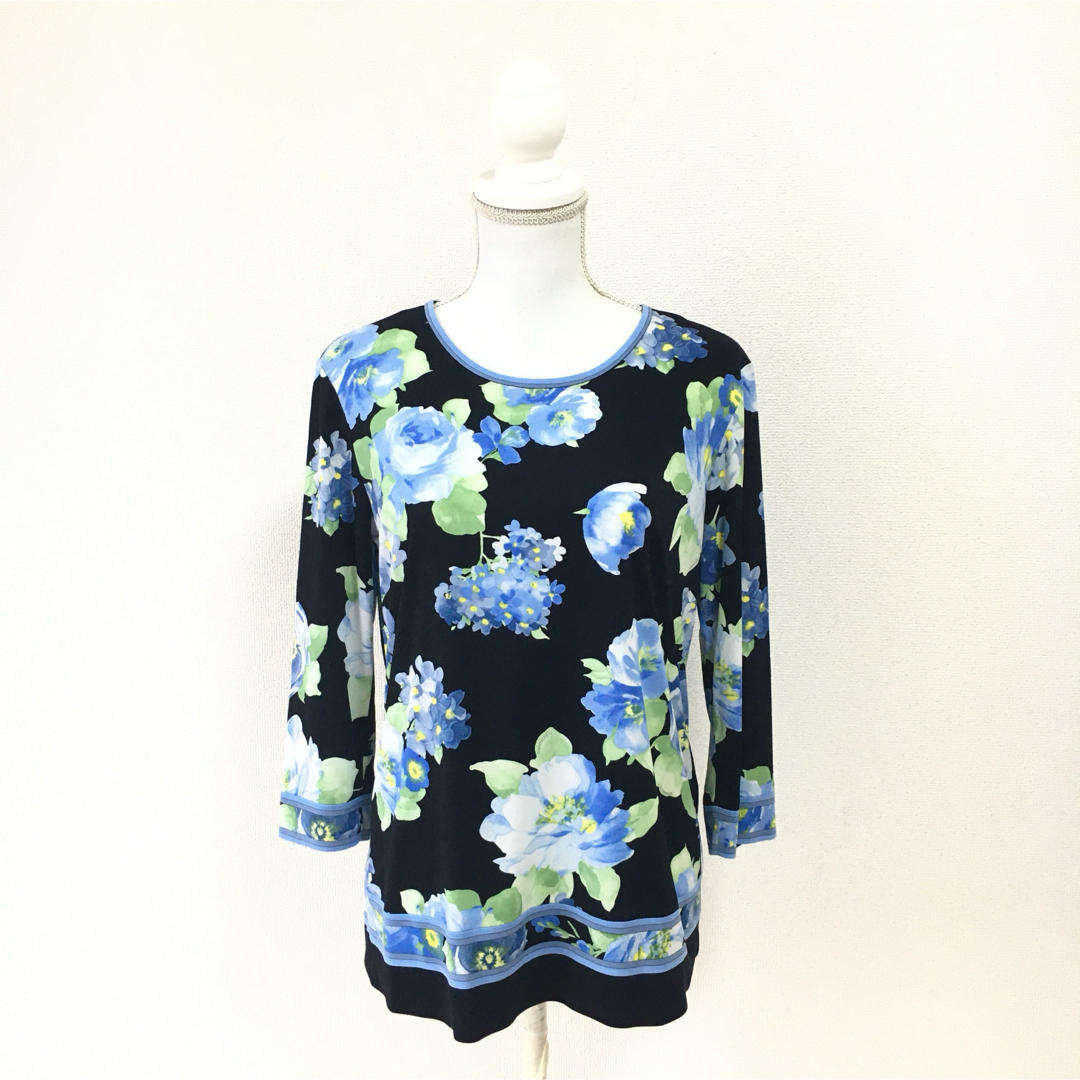 美品 LEONARD レオナール カンカン ストレッチ 花柄 カットソー-