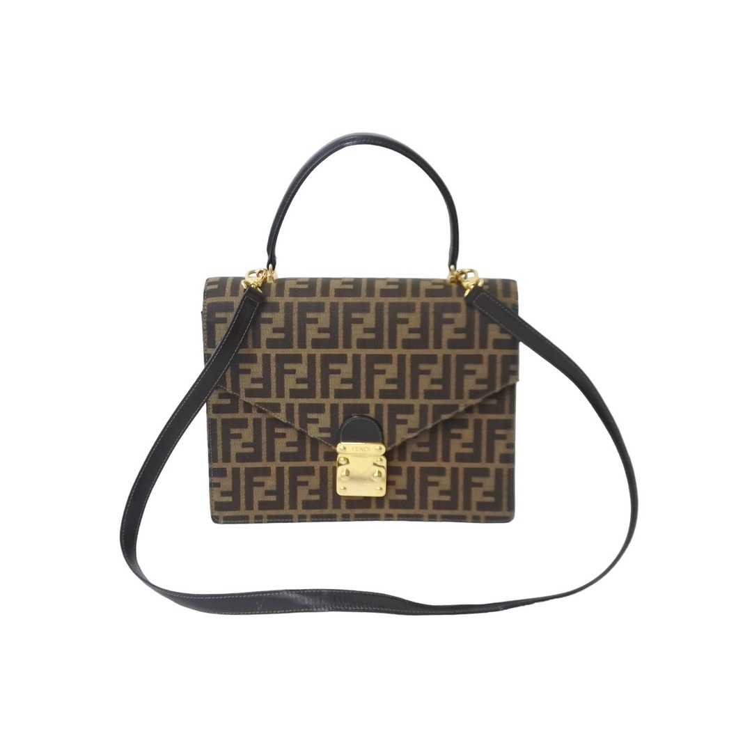 FENDI フェンディ ハンドバッグ ショルダーバッグ ズッカ柄 FF ロゴ レザー 091493308 2way ゴールド金具 美品  54361