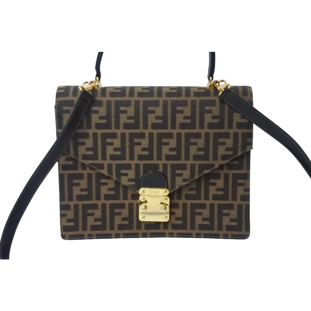 FENDI フェンディ ハンドバッグ ショルダーバッグ ズッカ柄 FF ロゴ レザー 091493308 2way ゴールド金具 美品  54361