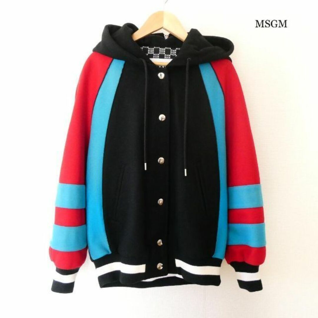 新品 未使用 MSGM マルチストライプ柄 メルトン フーディ スタジャン