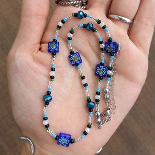 hand made beads necklace blue flower💙(ネックレス)