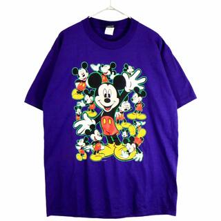 ディズニー(Disney)の90年代 USA製 Disney ディズニー MICKEY UNLIMITED ミッキーマウス 半袖Ｔシャツ キャラクター パープル (メンズ LARGE) 中古 古着 O2423(Tシャツ/カットソー(半袖/袖なし))