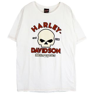 ハーレーダビッドソン(Harley Davidson)のHARLEY DAVIDSON ハーレーダビッドソン スカルロゴ 半袖Ｔシャツ バイク モーターサイクル ホワイト (メンズ LARGE) 中古 古着 O2427(Tシャツ/カットソー(半袖/袖なし))