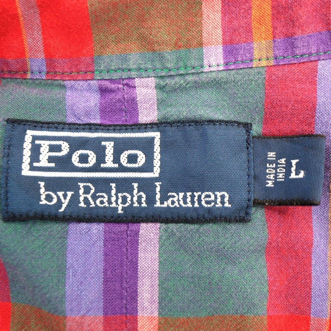 POLO RALPH LAUREN(ポロラルフローレン)のPolo by Ralph Lauren ポロバイラルフローレン 半袖シャツ アメカジ フラップポケット チェック柄 マルチカラー(メンズ L) 中古 古着 O2429 メンズのトップス(シャツ)の商品写真