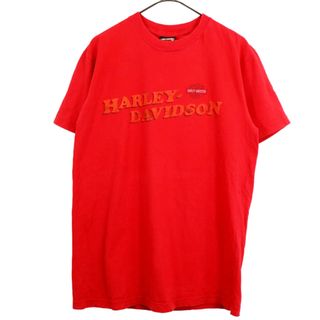 ハーレーダビッドソン(Harley Davidson)の00年代 HARLEY DAVIDSON ハーレーダビッドソン 半袖Ｔシャツ バイク モーターサイクル レッド (メンズ M) 中古 古着 O2448(Tシャツ/カットソー(半袖/袖なし))