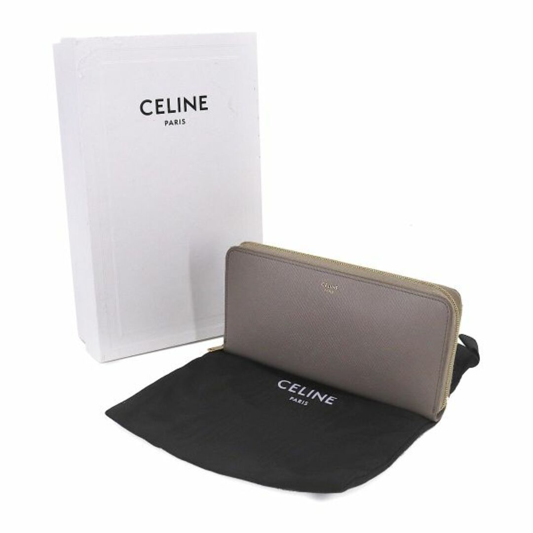 新品同様 セリーヌ CELINE ラージ ジップドウォレット ラウンドファスナー 長財布 レザー グレー 10B553BEL VLP 90205307