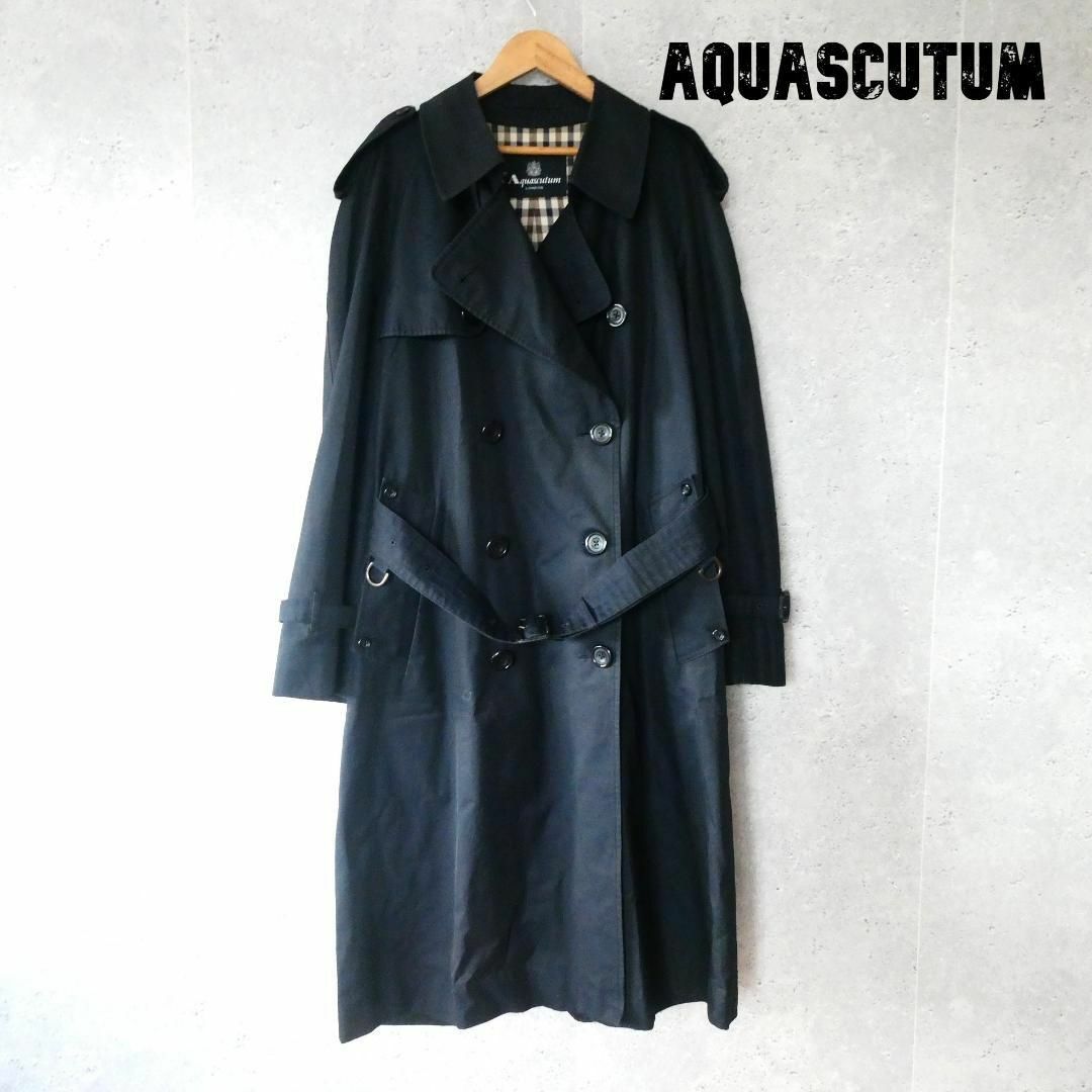 良品 綺麗 Aquascutum ベルト ラグラン ロング丈 トレンチコート-