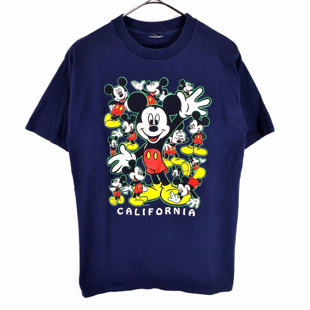 Disney(ディズニー)のDisney ディズニー ミッキーマウス 半袖Ｔシャツ シングルステッチ キャラクタープリント ネイビー (メンズ M相当) 中古 古着 O2472 メンズのトップス(Tシャツ/カットソー(半袖/袖なし))の商品写真