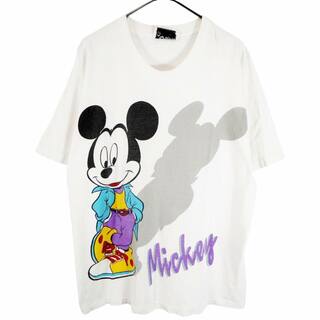 ディズニー(Disney)の90年代 Disney ディズニー Mickey by Jerry Leigh ミッキーマウス 半袖Ｔシャツ キャラクター ホワイト (メンズ XL相当) 中古 古着 O2473(Tシャツ/カットソー(半袖/袖なし))