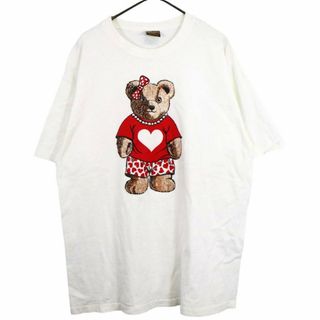 90年代 USA製 Touch of Gold テディベア 半袖Ｔシャツ シングルステッチ アニマル ホワイト (メンズ XL) 中古 古着 O2459(Tシャツ/カットソー(半袖/袖なし))