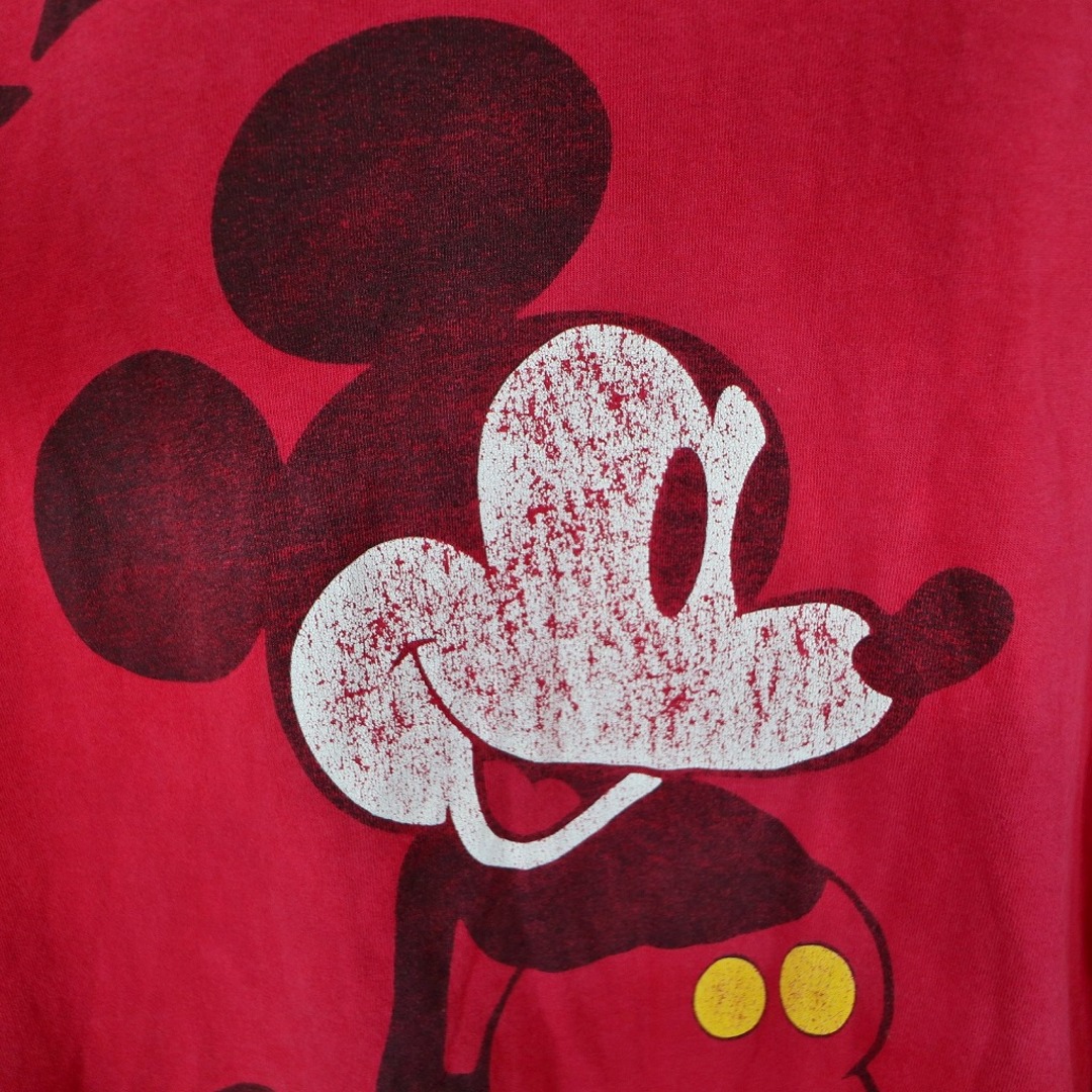 Disney(ディズニー)の80年代 USA製 Disney ディズニー キャラクタープリント 半袖Ｔシャツ シングルステッチ レッド (メンズ ONE SEIZE) 中古 古着 O2500 メンズのトップス(Tシャツ/カットソー(半袖/袖なし))の商品写真