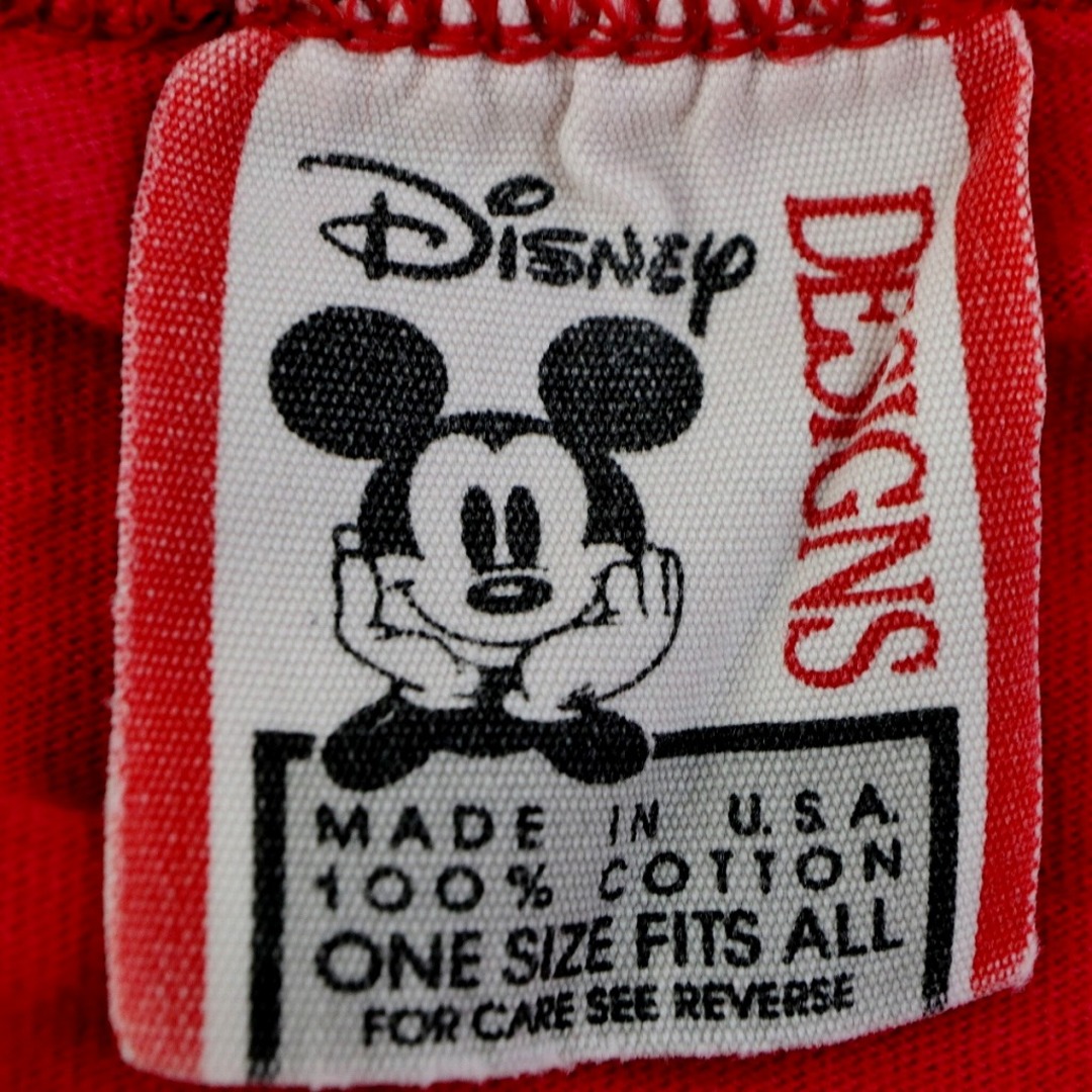 Disney(ディズニー)の80年代 USA製 Disney ディズニー キャラクタープリント 半袖Ｔシャツ シングルステッチ レッド (メンズ ONE SEIZE) 中古 古着 O2500 メンズのトップス(Tシャツ/カットソー(半袖/袖なし))の商品写真