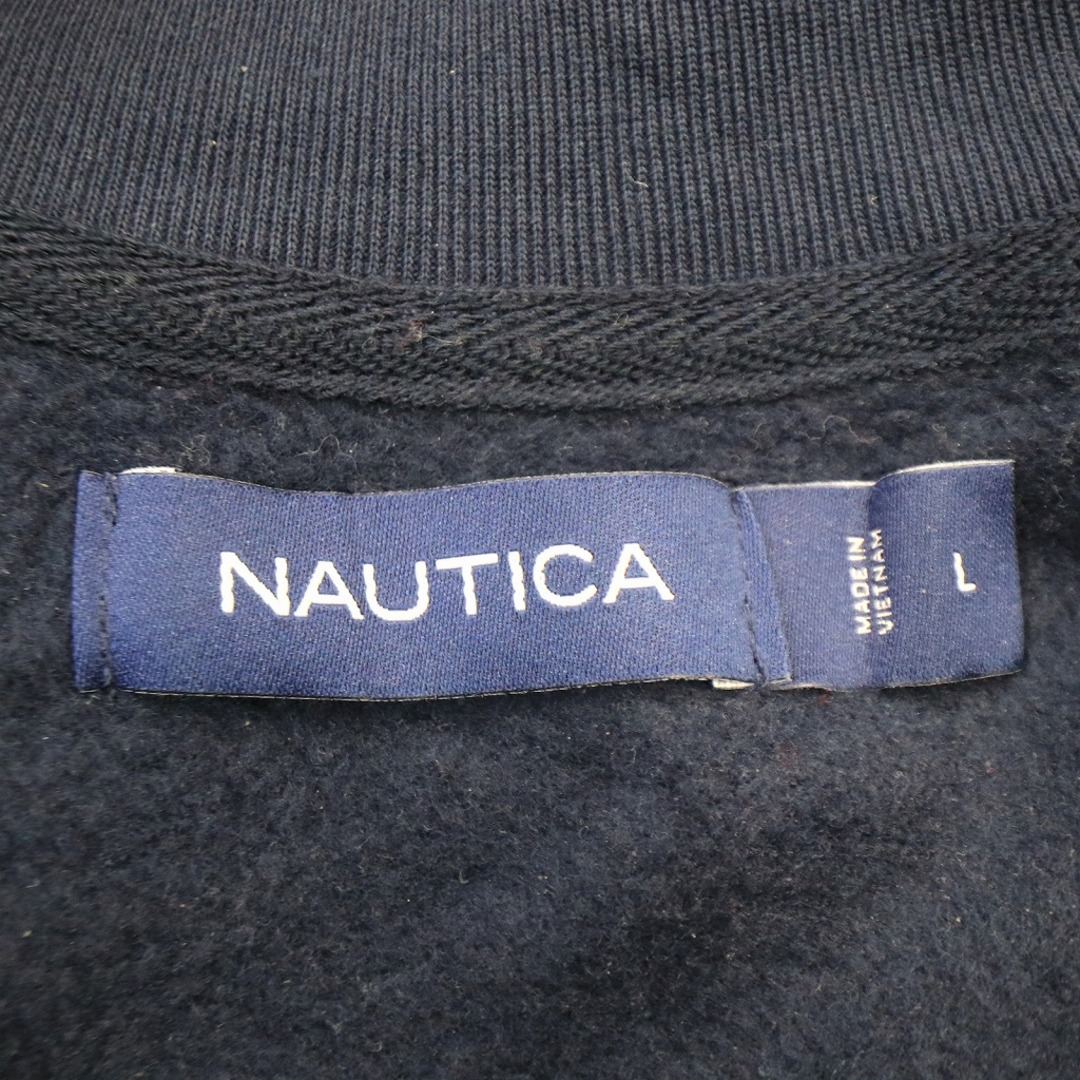 NAUTICA ノーティカ ワンポイントロゴ ハーフジップスウェット モックネック チェック ネイビー (メンズ L) 中古 古着 O2526