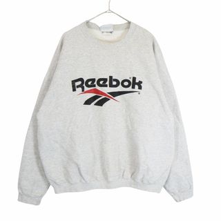 リーボック(Reebok)の90年代 Reebok リーボック ロゴプリント スウェット 大きいサイズ スポーツ 丸首 グレー (メンズ 2XL) 中古 古着 O2534(スウェット)