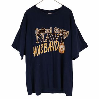 USA製 SOFFE ソフィー U.S.NAVY 半袖Ｔシャツ ミリタリー プリント 丸首 ネイビー (メンズ XL) 中古 古着 O2597(Tシャツ/カットソー(半袖/袖なし))