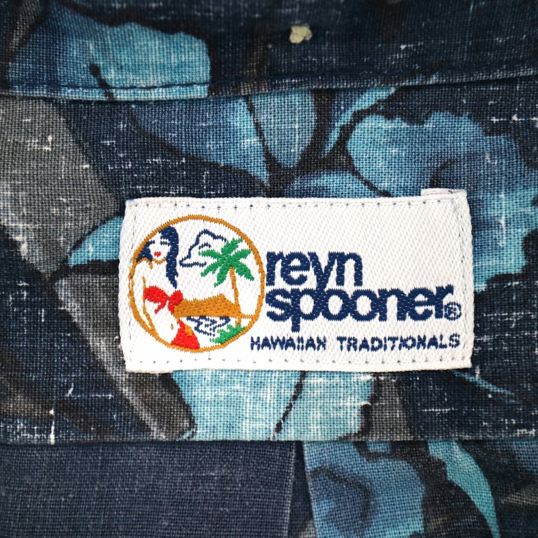 reyn  spooner ハワイアン 半袖シャツ シングルステッチ ボックス 片ポケット ブルー (メンズ L)   O2599
